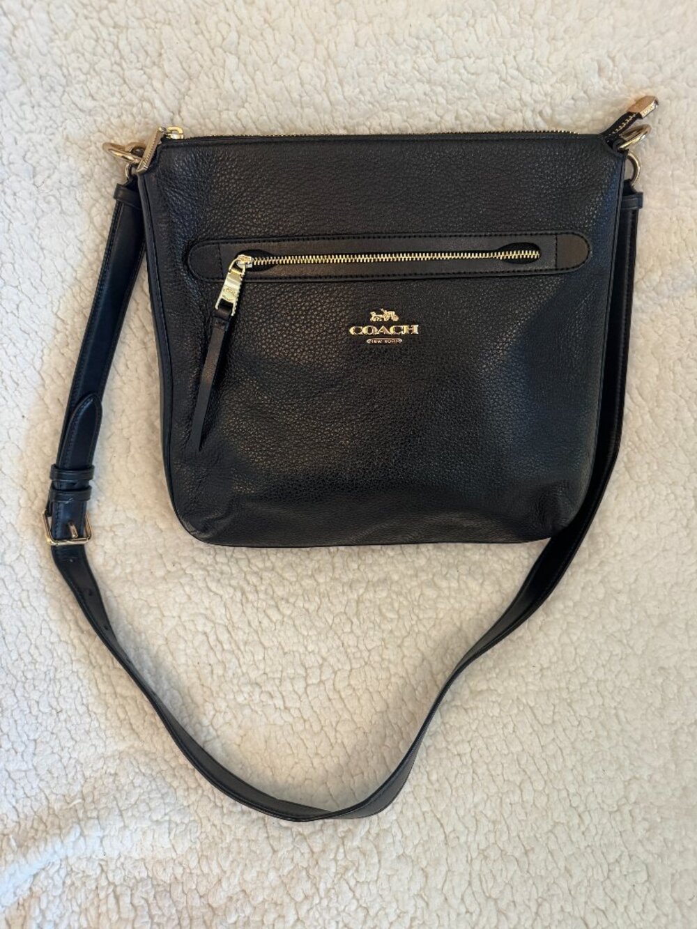 Coach Mae Pebbled Leather File Crossbody Bag (Black) | Excellent Condition